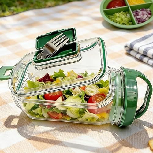 Portable Plastic Salad Case Container with Leak Proof Oats Container Reusable Keep It Fresh Vegetable Storage Box (Cylindrical) - color: Cylindrical