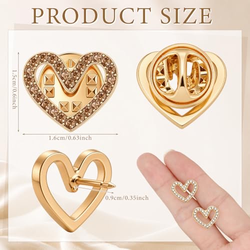 Tondiamo 50 Pcs Heart Brooch Pins, 1.5cm Rhinestone Heart Lapel Pins Small Hollow Crystal Brooches for Award Alloy Scarf Ring for Dress Hat Scarf Bag Pocket Clothing Wedding Party Bulk Gifts - color: Bronze