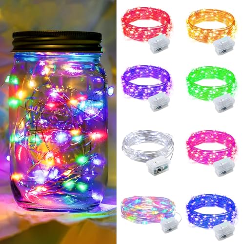 8 Pack Fairy Lights 7Ft 20 LED Twinkle String Lights Battery Operated Waterproof Firefly Starry for Mason Jar Party Wedding Christmas Valentines Day,8-Colors - color: Mixed-Color, size: 8