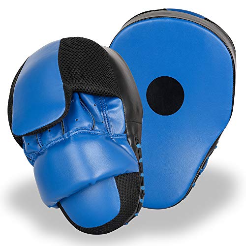Curved Punching Mitts for Focused Hand Target Bag to Punch & Kickboxing, MMA Muay Thai Home Gym Training Pads for Men and Women - color: Black & Blue