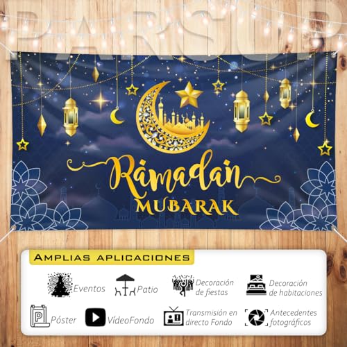 Ramadan Mubarak Banner, Large Fabric Muslim Ramadan Kareem Backdrop Decorations, Ramadan Sign Photo Booth Backdrop Background for Muslim Ramadan Party Supplies, 78 x 43INCH