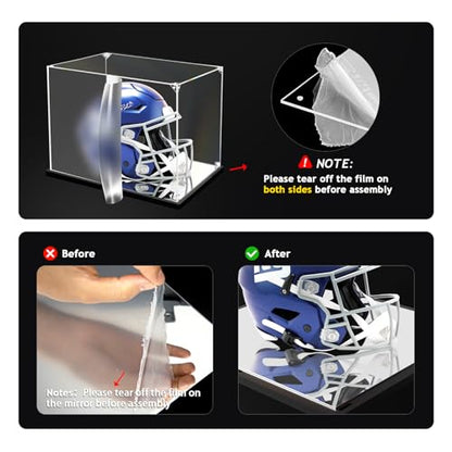 KOLIPI Mini Football Helmet Display Case, Acrylic Box 8.3x6.3x7.1 in | NFL Helmet Display Case for Mini Helmets, Mirror Base, Dustproof Protection, Stable and Stackable, Assembly Required - size: 8.3x6.3x7.1 inches