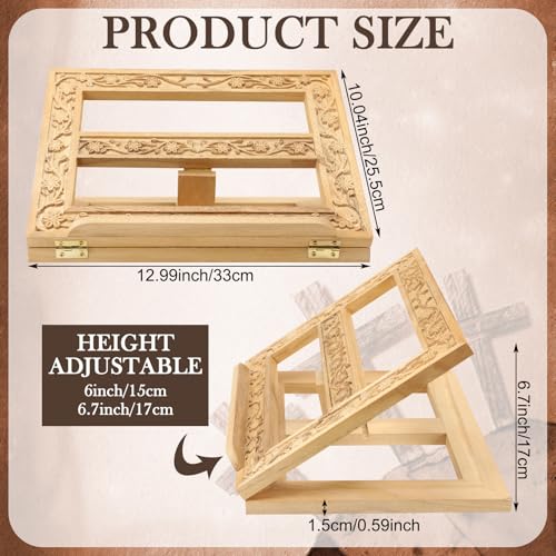 DoubleFill Adjustable Wooden Bible Stand Carved Bible Holder Missal Stand Book Display for Reading Folding Religious Prayer Wooden Holy Book Holder 12.99 x 10.04 Inches (Light Brown) - color: Light Brown