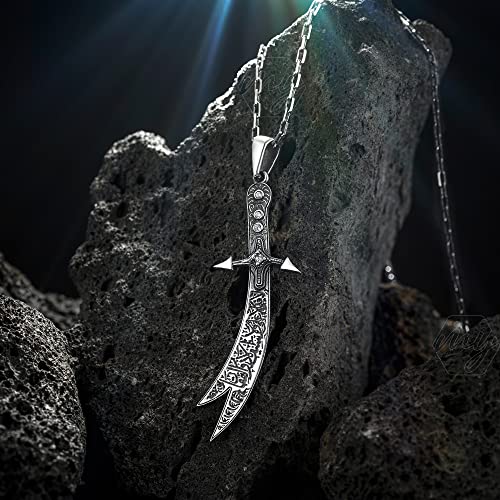 솔리드 925 스털링 실버 Hazrat Ali(RA) Zulfiqar Sword 남성용 목걸이