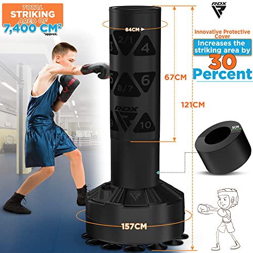 RDX Kids Freestanding Punching Bag & Cover, 4FT Heavy Duty Junior Ronin Target Pedestal Bag Set Suction Cup Stand Base Free Standing Kickboxing MMA Boxing Muay Thai Karate Home Gym Workout - color: BLACK