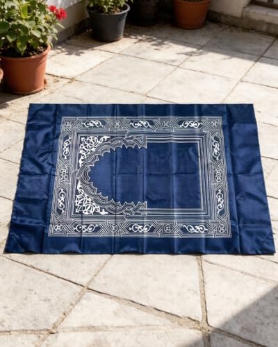 Portable Foldable Prayer Mat 23.62 x 39.37 Inches, Built-in Compass Moisture Resistant Travel Rug with Zipper Storage Pouch, Multiple Colors Indoor Outdoor Religious Accessory - color: Blue, size: 1'11" x 3'3" (Rectangular)