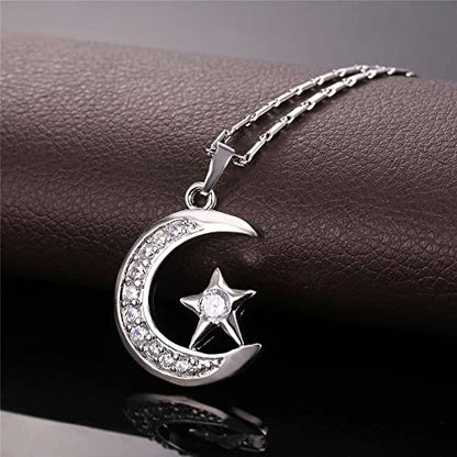 U7 Allah Necklace for Women/Men, 18K Gold Plated Square/Oval/Coin/Heart/Crescent Moon Islamic Pendant Necklace Muslim Jewelry with Chain - color: 01.Crescent Moon platinum