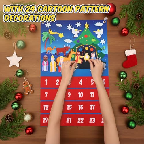 Yexiya Christmas Nativity Advent Calendar 2026 Felt Advent Wall Hanging Craft Calendar with 24 Ornaments Pockets Felt Ornaments Home Decoration for Kids Adults, Countdown to Christmas(Stylish)
