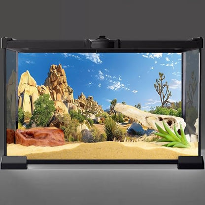 AWERT 72x18 inches Reptile Habitat Background Stone Blue Sky Oasis Cactus Sun and Desert Terrarium Background Polyester Background - size: 72x18in/180x45cm