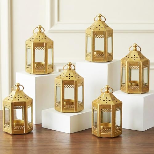 Vela Lanterns Tea Light Candle Holders, Mini Wedding Centerpieces, Gold