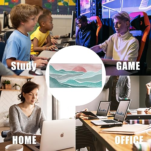 Ocean Wave and Mountain Large Gaming Mouse Pad,Waterproof Desk Mat for Desktop,Non-Slip Rubber Base Mousepad with Stitched Edges for Laptop Office and Home 35.4X15.7 Inch - color: Ocean Wave and Mountain