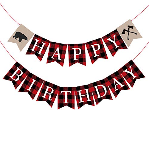 Buffalo Plaid Baby Shower Decorations, Buffalo Plaid Happy Birthday Banner,Lumberjack Birthday Banner for Kids,Boys,Baby Shower,Birthday Party Decoration - color: happy birthday banner