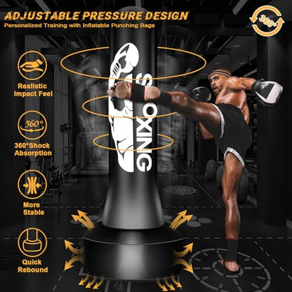 Freestanding Punching Bags for Adults Teens - 70" Heavy Bag with Stand Men Standing Boxing Inflatable Kickboxing Training MMA Muay Thai Fitness - style: Fight Men Pattern