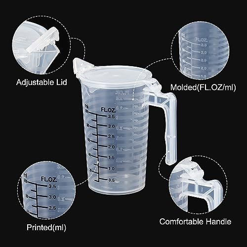 PATIKIL Graduated Beaker, 2 Pack 100ml PP Plastic Liquid Measuring Cup Double Sided Black Graduations with Handle Lid and Spout for Lab Kitchen Home - size: 100ml