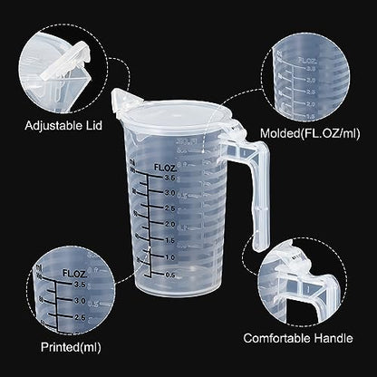PATIKIL Graduated Beaker, 2 Pack 100ml PP Plastic Liquid Measuring Cup Double Sided Black Graduations with Handle Lid and Spout for Lab Kitchen Home - size: 100ml