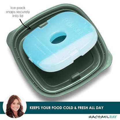 Rachael Ray Salad Container For Lunch, Salad Lunch Container For Adults, Salad Bowl Kit With Compartments For Salad Dressing & Toppings, Includes Ice Pack - color: Deluxe Salad Set, Green