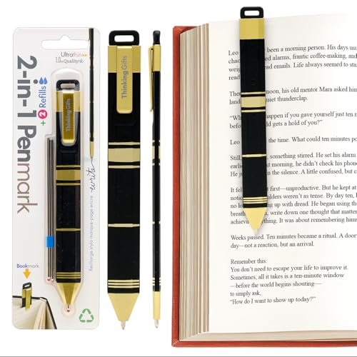 Thinking Gifts Flat Writable Pen & Page Marker Bookmark - Black & Gold - color: Black & Gold