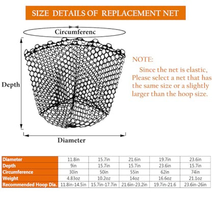 Rubber Fishing Net Replacement Hook Resist Fishing Nets for Fly Fish Landing Net, Trout Nets,Rubber Mesh Bag 4 Size - color: White, size: Fit Hoop Dia.:15.7" - 17.7"/Depth:15.7"/CIRC:50"