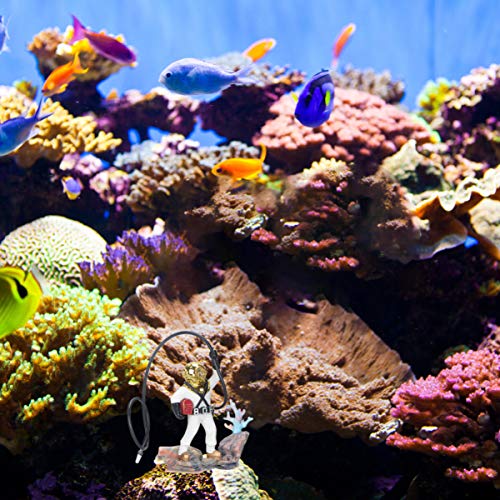 POPETPOP Aquarium Diver Sculpture Fish Tank Decoration with Bubble Effect for Fresh and Saltwater Tanks Resin Floating Scuba Diver Ornament 3.54X2.95X1.18In Desktop Landscape Accessory