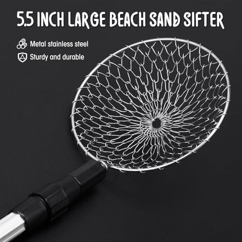Vinsot 4 Pcs Shark Tooth Sifter Beach Sand Sifter Set 41.4" Adjustable Beach Sand Scoop Shell Scooper with Long Handle for Picking up Shells Beachcombing Rock Hunting