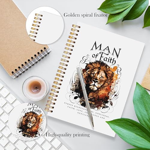Lion Christian Notebook, 1 Timothy 6:11 Bible Journal, Faith Journal for Men Women, Church Notes Notebook, Man of Faith Religious Scripture Spiral Notebook, 5.5x8.3 - color: Floral Christian 16