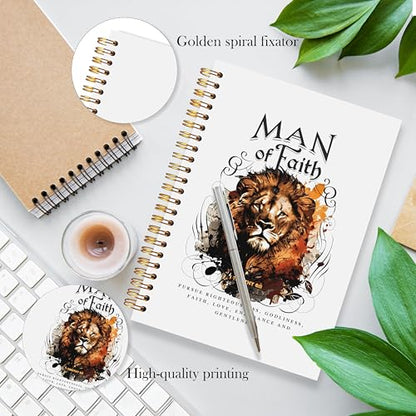 Lion Christian Notebook, 1 Timothy 6:11 Bible Journal, Faith Journal for Men Women, Church Notes Notebook, Man of Faith Religious Scripture Spiral Notebook, 5.5x8.3 - color: Floral Christian 16