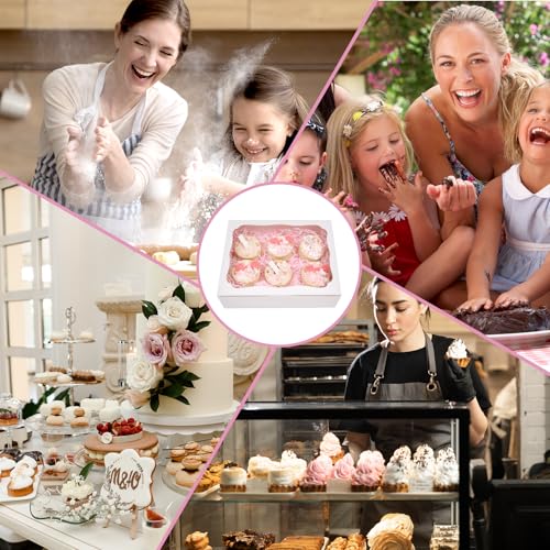 12pcs10x8x2.5 Inch White Bakery Boxes Treat Boxes with Window for Pastry, Cookie, Desserts, Chocolate Strawberries, Pies, Donuts, Muffins,Cupcake