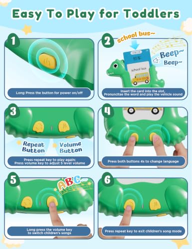 Chinese and English Talking Flash Cards for Kids, 510 Sight Words Bilingual Learning Toys for Toddlers, Chinese Alphabet Flashcards Pocket Speech Therapy Toys, Dinosaur Shaped - size: 510-Chinese&English