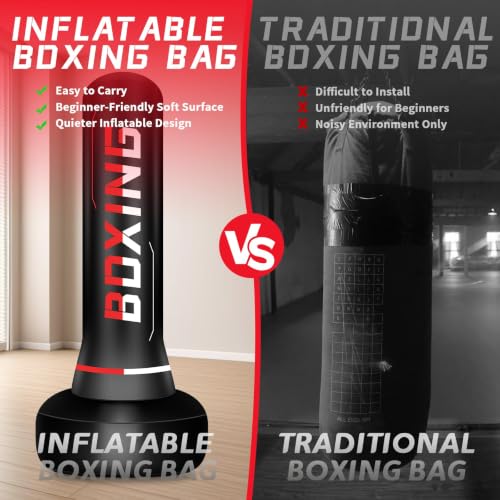 Freestanding Punching Bag for Adults,70" Heavy Duty Boxing Bag with Stand, Kickboxing and MMA Muay Thai Training Equipment for Men and Women Beginners - color: Red White Alphabet Pattern