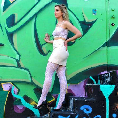 Millennials In Motion Sheer Elegance Patterned Tights - color: White Floral