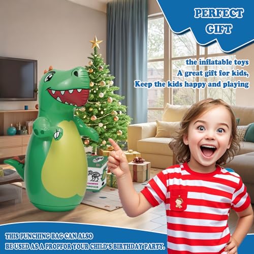 Inflatable Dino Punching Bag for Kids- Durable Bop Bag Toy for Kid with Instant Bounce Back, Dinosaur Toys for Kids 3-5, 5-7, Great for Boys and Girls (47” Tall)