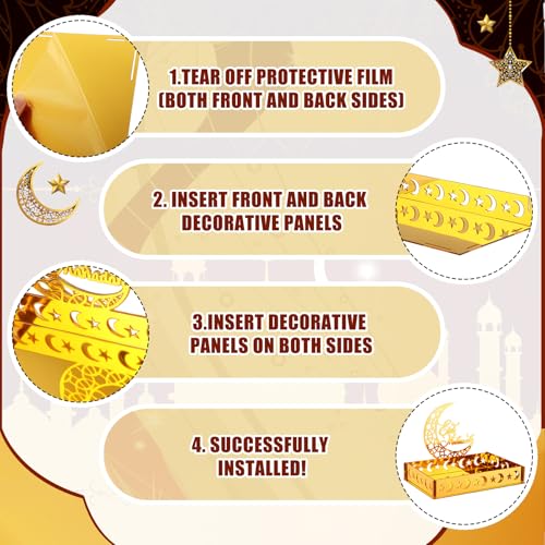 DoubleFill Ramadan Serving Tray Gold Eid Mubarak Holder Al-fitr Home Decoration for Moon Star Tray Gold Container for Home Islamic Muslim Party Tableware Kitchen Dessert Food Storage(Eid Mubarak) - style: Eid Mubarak
