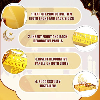 DoubleFill Ramadan Serving Tray Gold Eid Mubarak Holder Al-fitr Home Decoration for Moon Star Tray Gold Container for Home Islamic Muslim Party Tableware Kitchen Dessert Food Storage(Eid Mubarak) - style: Eid Mubarak