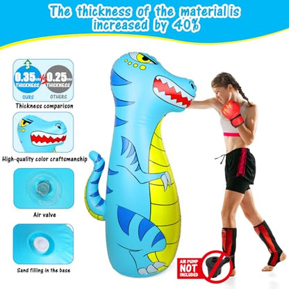 Punching Bag for Kids 47" Inflatable Dinosaur Bop Bag with Thicker Material Instant Bounce Back with Boxing Gloves Karate Kickboxing Taekwondo Kids Gift for Age 3-9 Girls & Boys - color: Blue