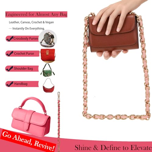 2 Pcs Purse Chain Strap, 47" Gold Chain with Leather, Crossbody Bag Replacement Straps,Handbag Chain for Shoulder Bags - color: Rose