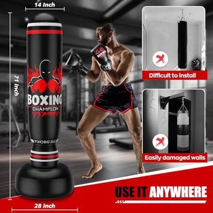 Freestanding Punching Bag for Adults Teens, 69'' Boxing Bag with Stand, Includes Boxing Gloves & Air Pump, Kick Boxing Training Equipment for MMA, Muay Thai, Kickboxing, Fitness for Beginners - color: Red