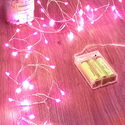 Fairy Lights Battery Operated, Twinkle String Lights Waterproof Silver Wire 5 Ft 60 LED Firecracker Valentine's Lights for DIY Wreath Wedding Bedroom Mason Jar Holiday Christmas Valentine's Day, Pink - color: Pink
