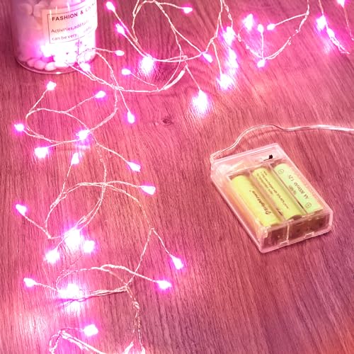 Fairy Lights Battery Operated, Twinkle String Lights Waterproof Silver Wire 5 Ft 60 LED Firecracker Valentine's Lights for DIY Wreath Wedding Bedroom Mason Jar Holiday Christmas Valentine's Day, Pink - color: Pink