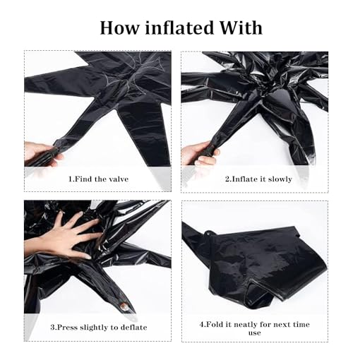 6 Pcs Star Foil Balloons One-Piece 14-Pointed Star Balloon 4D Starburst Cone Mylar Balloon 22inch Christmas Birthday Wedding Wedding Anniversary Party Supplies (Black + Red) - color: 22 Inches Black + Red