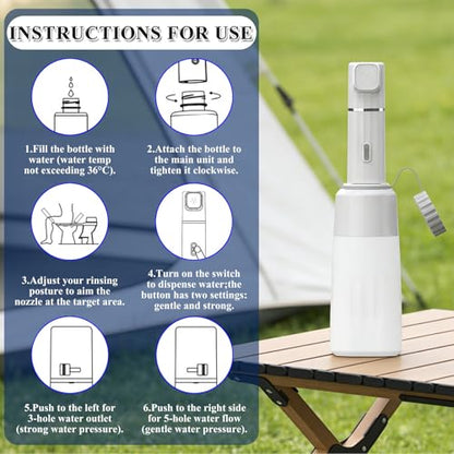 Travel Bidet Portable,Electric Portable Bidet Sprayer,Rechargeable 800Mah,450Ml Peri Bottle,Dual Spray Modes,Toilet Butt Washer for Women Men Postpartum Personal Hygiene