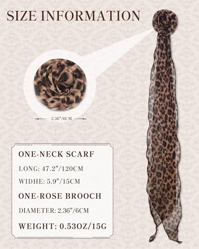 Chiffon Scarf for Women, Removable Flower Neck Scarf Light Soft Fashion Rose Scarves Versatile Headband or Hair Band - color: Leopard Brown