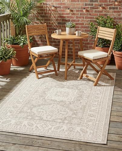 Rugs.com - Outdoor Aztec Rug – 3' 1 x 5' 3 Light Gray Indoor/Outdoor Rug – Easy-Clean, Stain-Resistant, Perfect for Patios, Decks, and Porches - color: Light Gray, size: 3' x 5' (Rectangular)