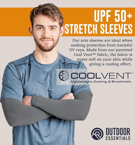 OutdoorEssentials UV Sun Sleeves for Men & Women, Cooling Arm Sleeves UPF 50+ | Golf, Tattoo Cover Up, Sun Protection - color: (3 Pairs): 1 Black, 1 Dark Gray, 1 Light Gray