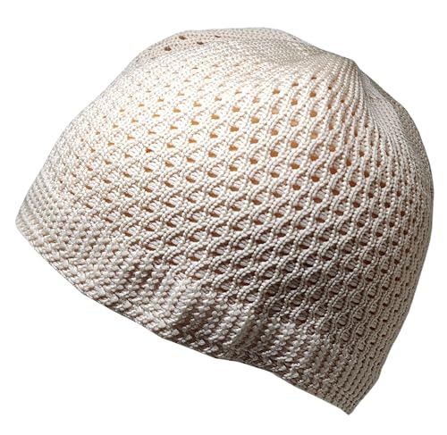 Set 2 Pieces Muslim Skull Cap Beanie AMN-341 Islam Prayer Crochet Takke Kufi Hat Eid Ramadan Gift - color: Brown & Dark Blue, size: Large