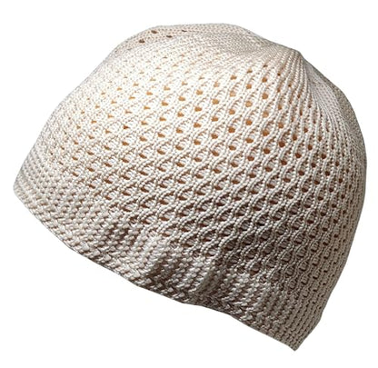Set 2 Pieces Muslim Skull Cap Beanie AMN-341 Islam Prayer Crochet Takke Kufi Hat Eid Ramadan Gift - color: Brown & Dark Blue, size: Small