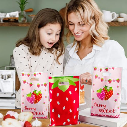 LERCTH Strawberry Themed Gift Bags, Berry Sweet Goodie Bags, Cute Pink Red Treat Bags for Fruit Birthday Party Supplies - color: Strawberry gift bags 30 packs