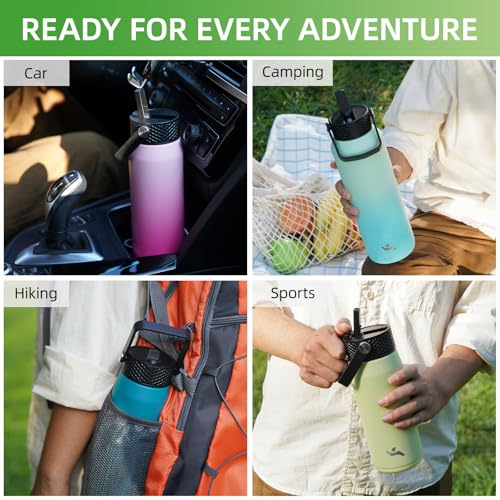 Konokyo 20oz Insulated Stainless Steel Water Bottle with 3 Lids, Leakproof BPA-Free Bottle with Straw Lid, Sip Lid and Flex Cap for Gym, Travel, School, Office, Macaron Green - color: Macaron Green, size: 20 Ounces