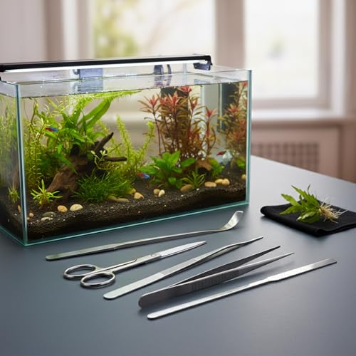 Aquarium Maintenance Tool Set - 430 Stainless Steel Long Reach Scissors, Tweezers & Sand Shovel for Fish Tanks