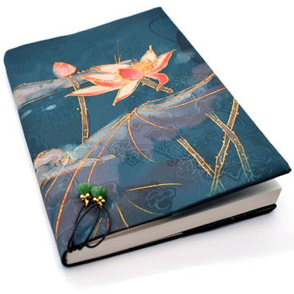 BLBMH 5x8 Book Cover | Handmade Non-Stretch Fabric Sleeve with Bookmark | for Paperback Bible Journal | Privacy Reading Gift for Women - Lotus - color: Lotus B