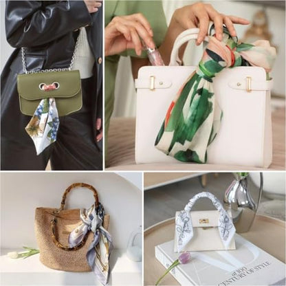 WaJuemy 여성용 넥 스카프 실키 53.3cm(21인치) 스퀘어 헤드 스카프 랩 헤어 반다나 스카프 패션 핸드백 액세서리 경량 - color: 09 블루 트림 말